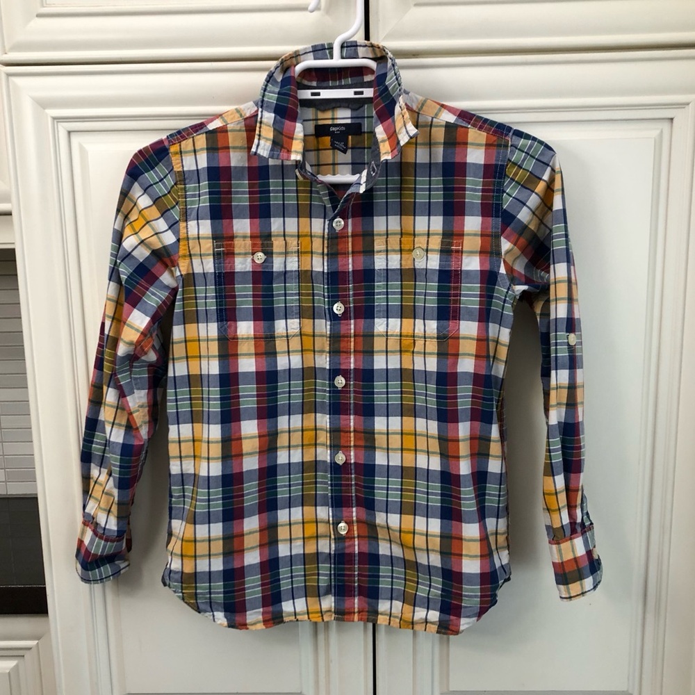 GAP youth boys plaid dress shirt
